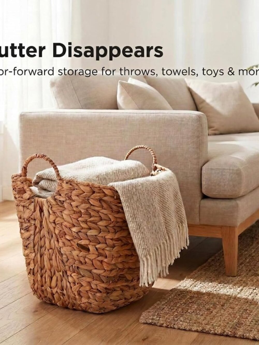 ML-4002 Tall Water Hyacinth Wicker Basket with Handles | Natural, Brown, Natural - Picture 5 of 11